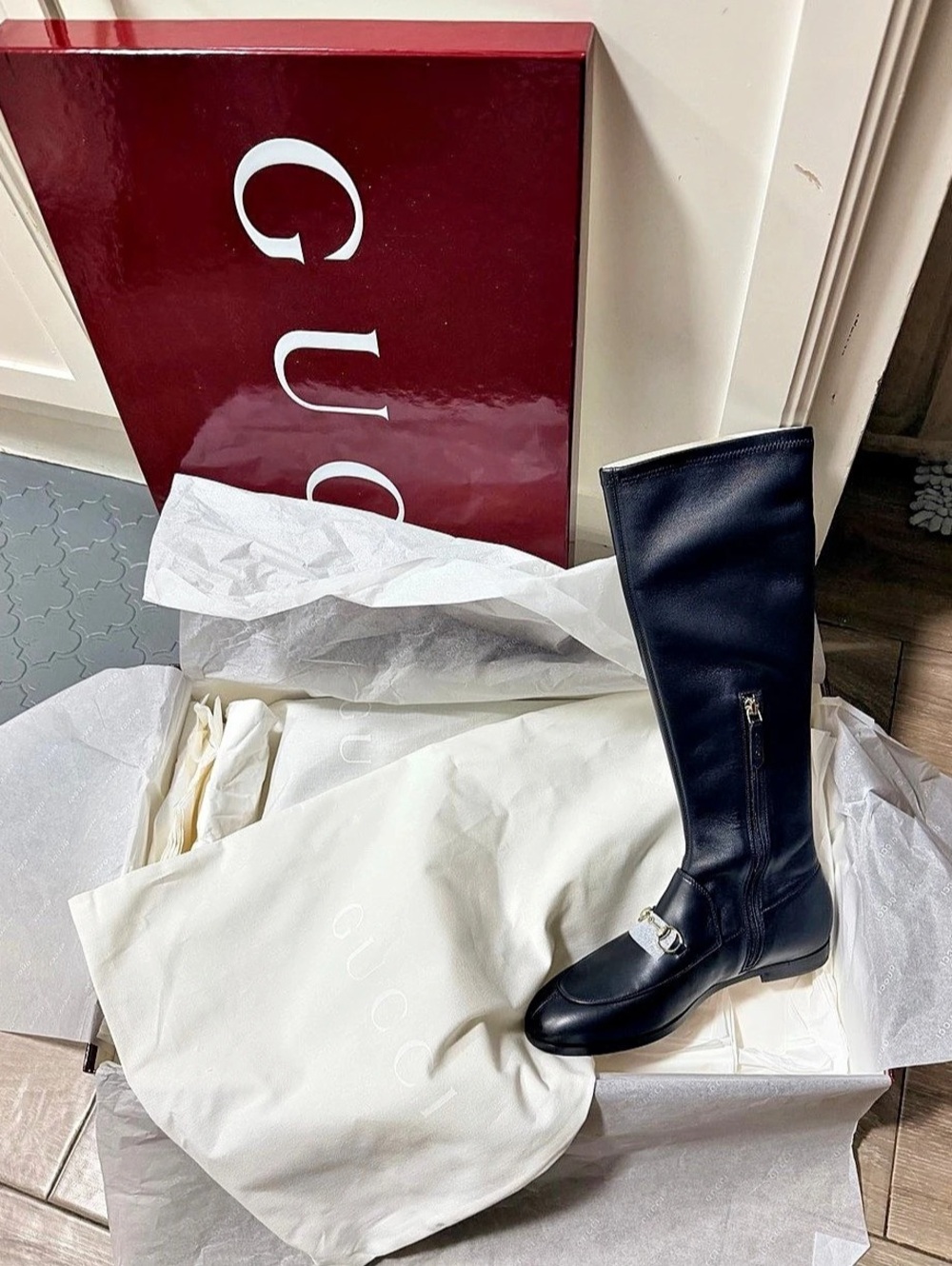 Gucci Jordaan Knee-High Boots Black Over-the-Knee EU 37+